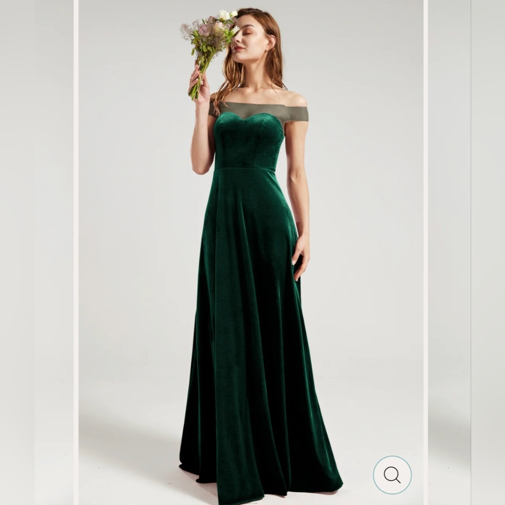 Azazie Velvet Dark Green Off the Shoulder Maxi Dress- Size 12